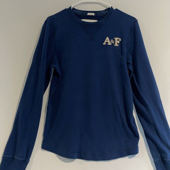 Abercrombie Fitch Crewneck Sweatshirt Blue A&F Logo Muscle Fit M - Picture 2 of 7